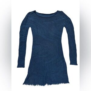 Issey Miyake VintageTextured Knit Tunic Long Sleeve Top with Fringe Hem